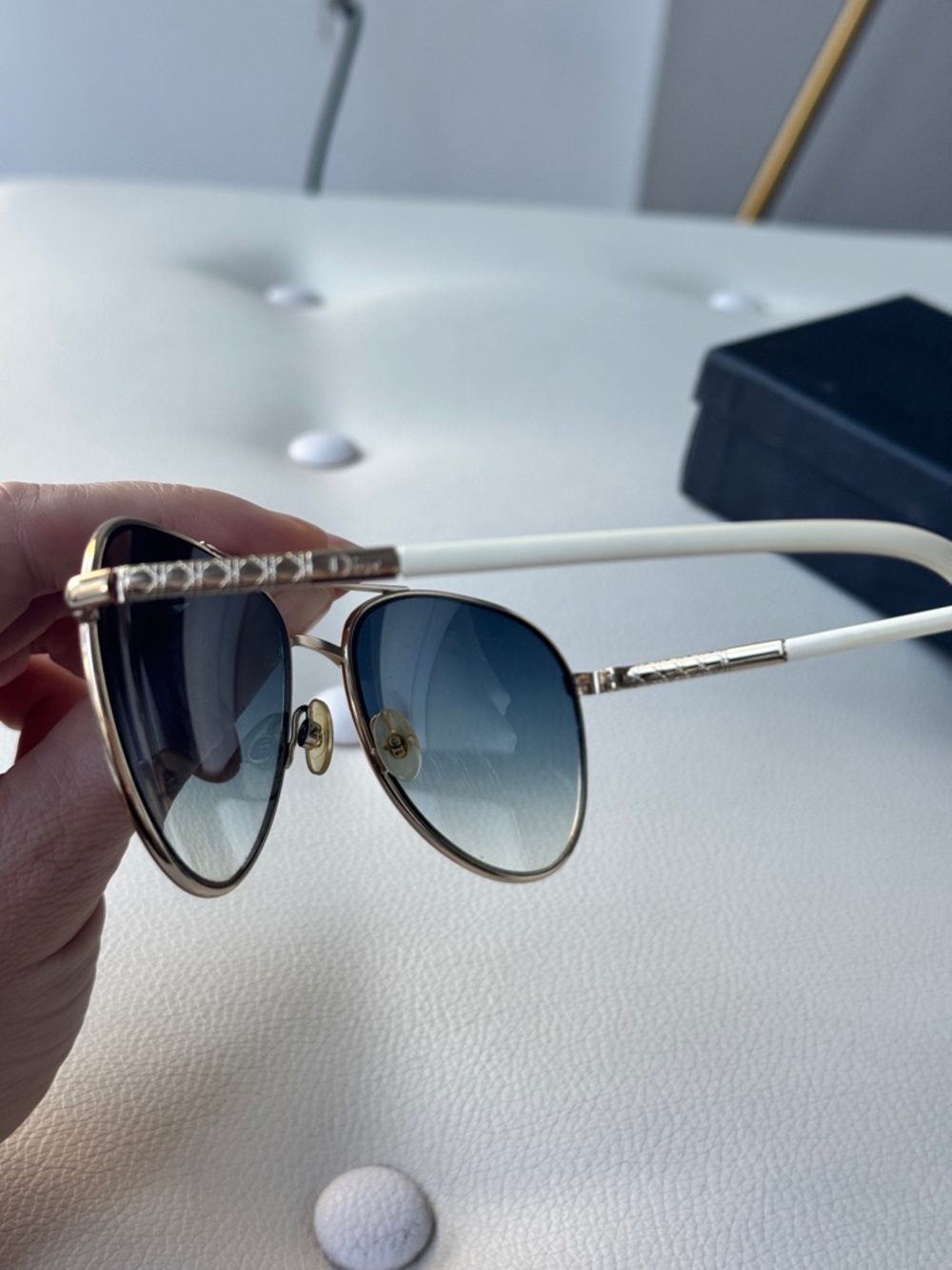 Dior Aviator Sunglasses - Gold Frame with Gradient Blue Lenses - Picture 3 of 4